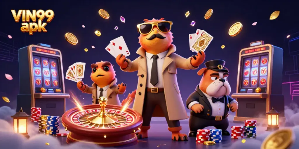 Experience thrilling gameplay with the VIN99 apk, featuring vibrant characters and dynamic casino elements.