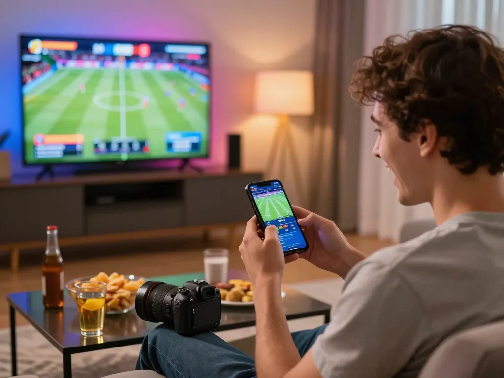 Person enjoying online sports betting with HZ88 app, smartphone in hand, excitement evident.