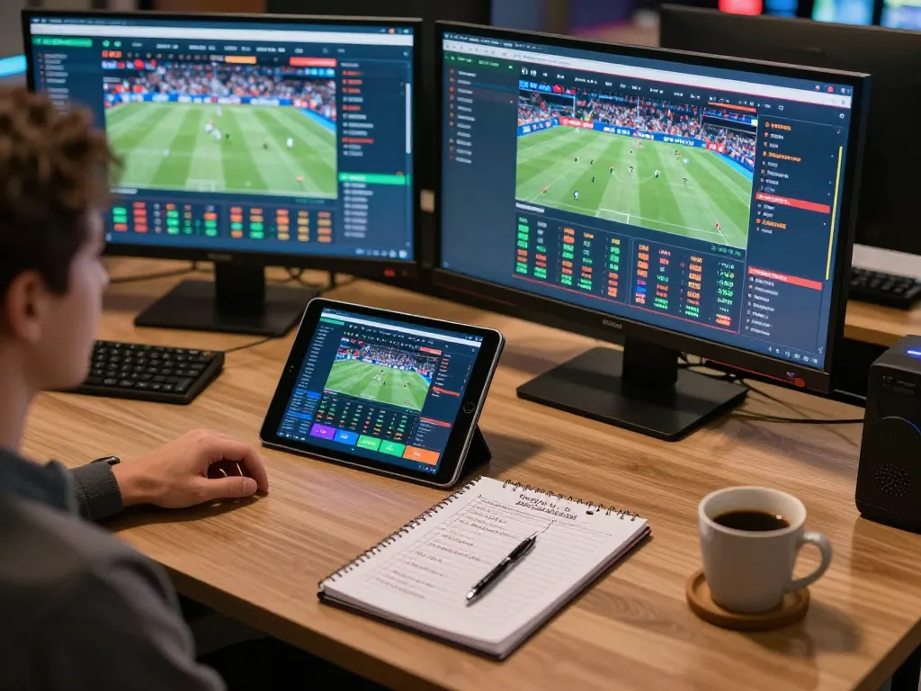 Engaging online betting scene with nhà cái 33win displaying live sports odds on multiple screens