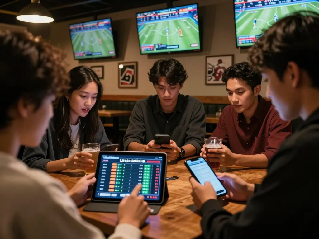 Engaging sports betting activity highlighting kèo nhà cái hôm nay and live odds analysis among friends.