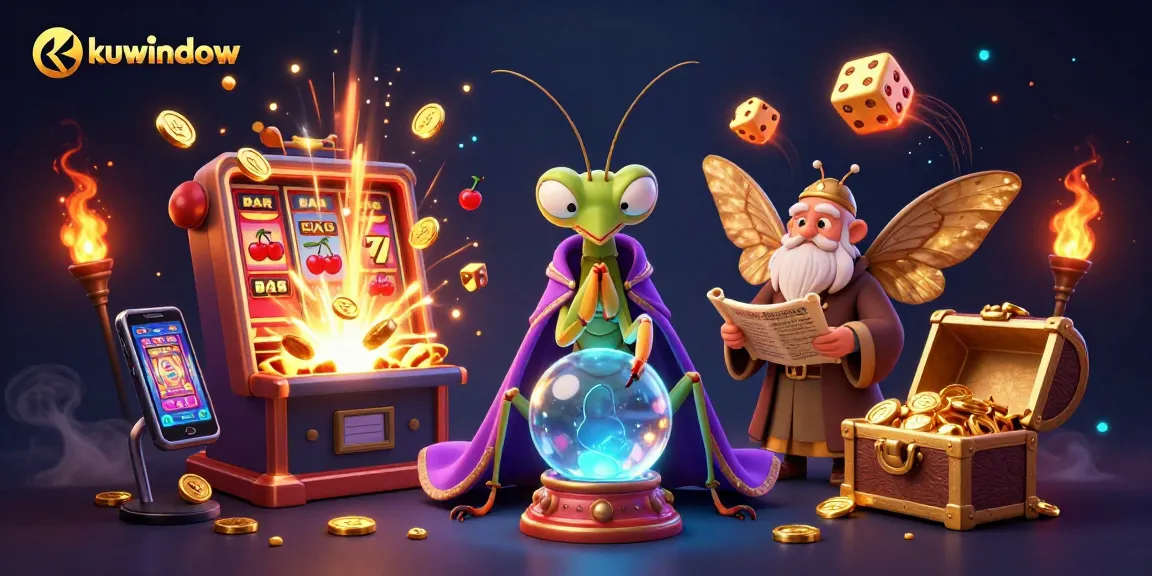kuwindow showcases an exciting 3D cartoon scene of a fortune teller and librarian amidst a jackpot explosion.