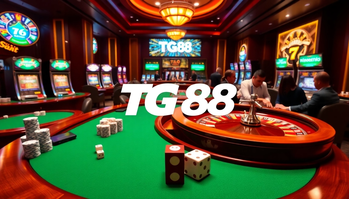 Experience the thrill of casino gaming with TG 88, poker chips, and rolling dice.