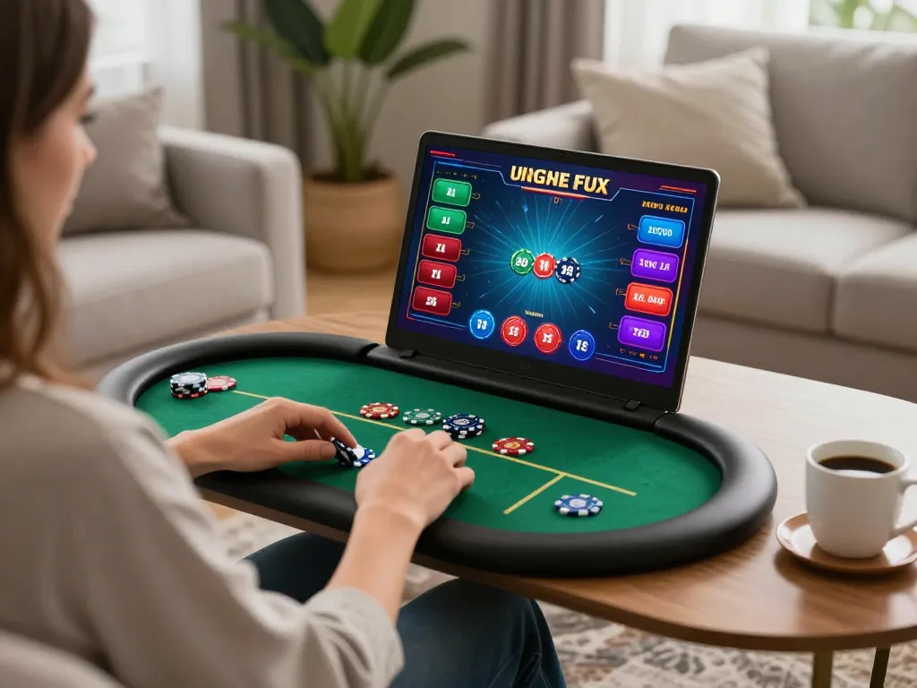 ONE88 online gaming experience with player engaged in poker from home.