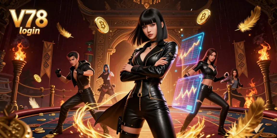Rasakan V78 masuk dengan wanita Asia yang menakjubkan dalam ilustrasi kasino dinamis, menampilkan koin Bitcoin dan visual kripto.