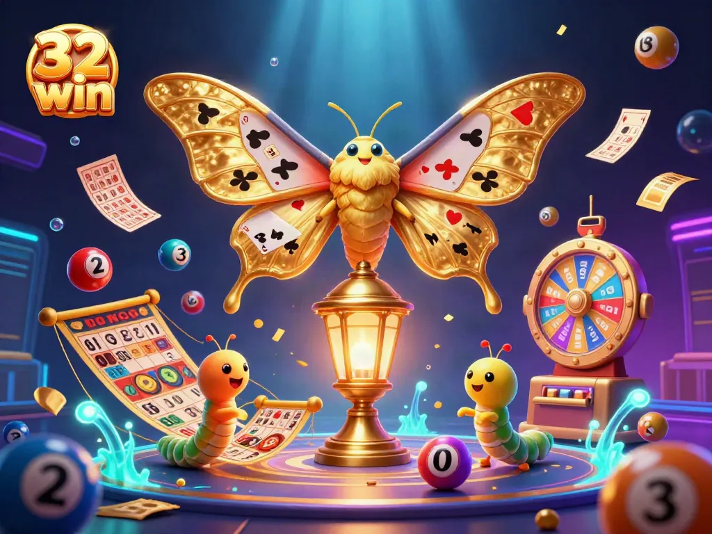 Experience vibrant casino scenes with the majestic 32 win moth surrounded by dynamic gaming elements.