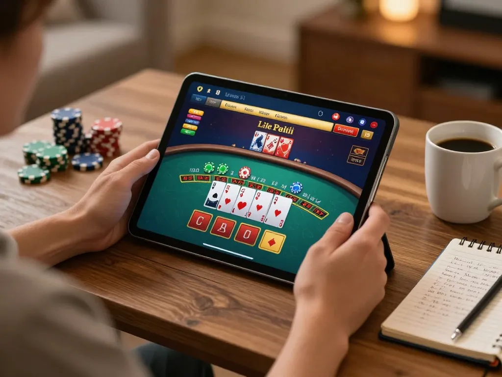 Engage with MMOO through live casino games on a tablet, showcasing strategic gameplay.
