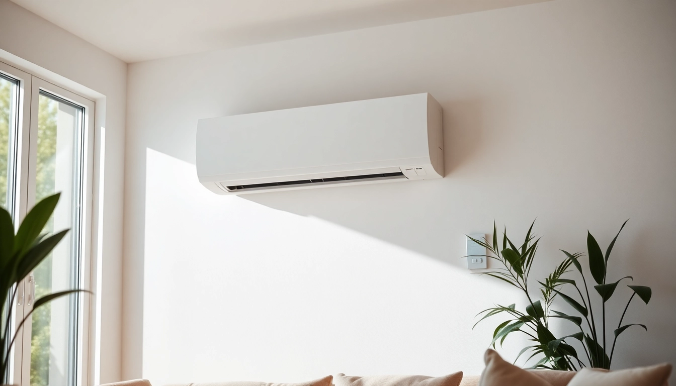 Install Mitsubishi mini split AC in a stylish living room, showcasing comfort and efficiency.