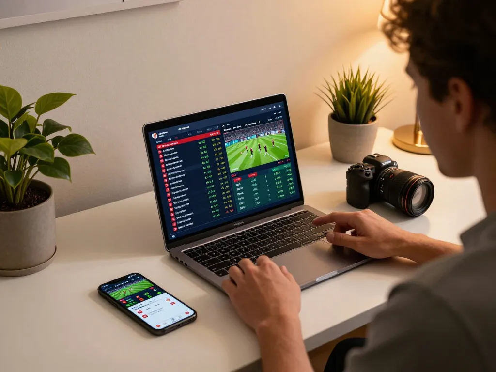 Person placing bets on RR99 online sports platform, engaging in strategic gaming with technology.