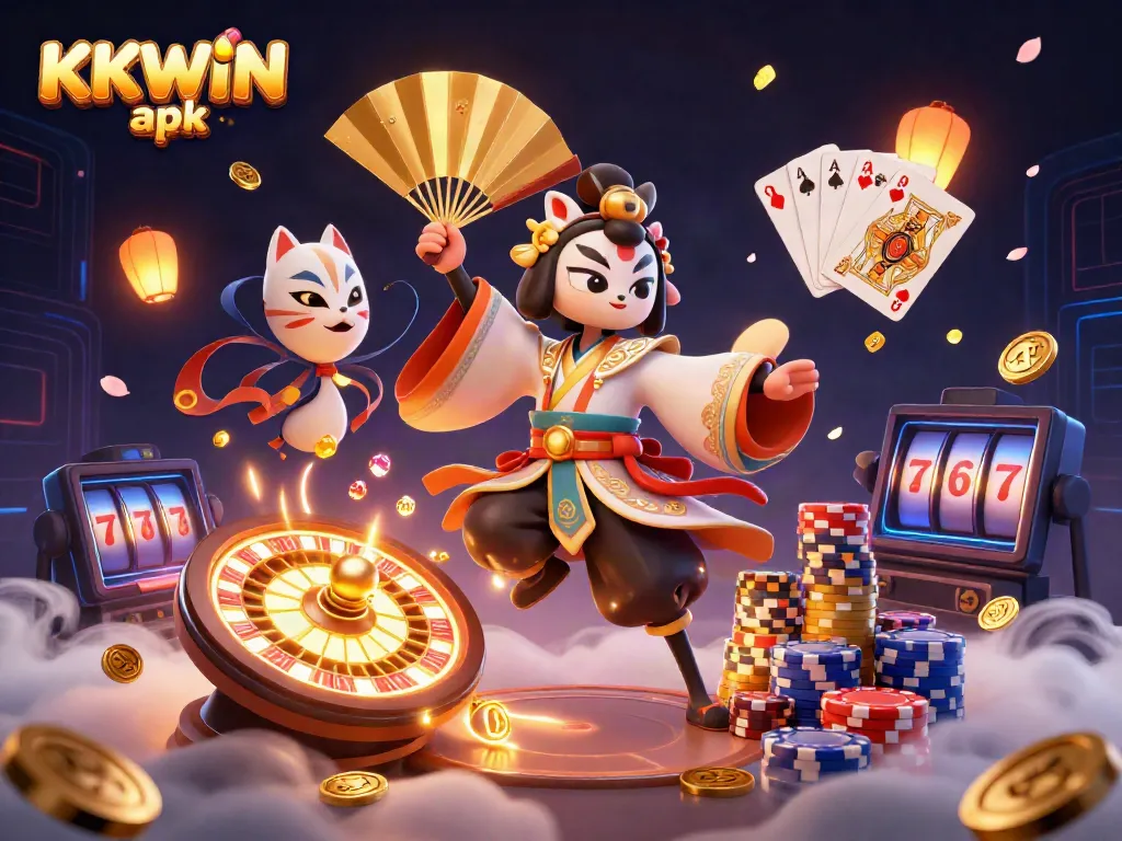 Engage with the thrilling KKWIN apk gameplay amidst vibrant casino elements and 3D illustrations.