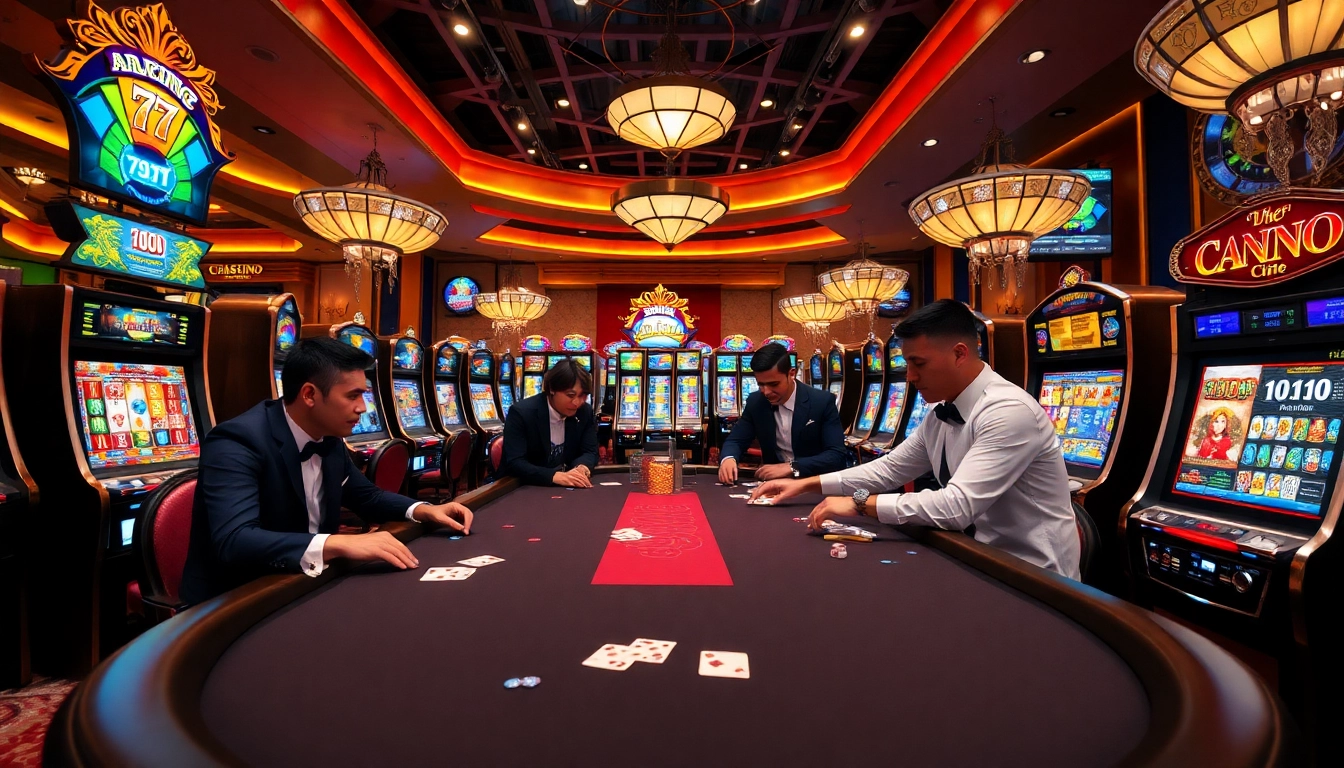 Exciting poker game at 78win com with vibrant slot machines and professional players.