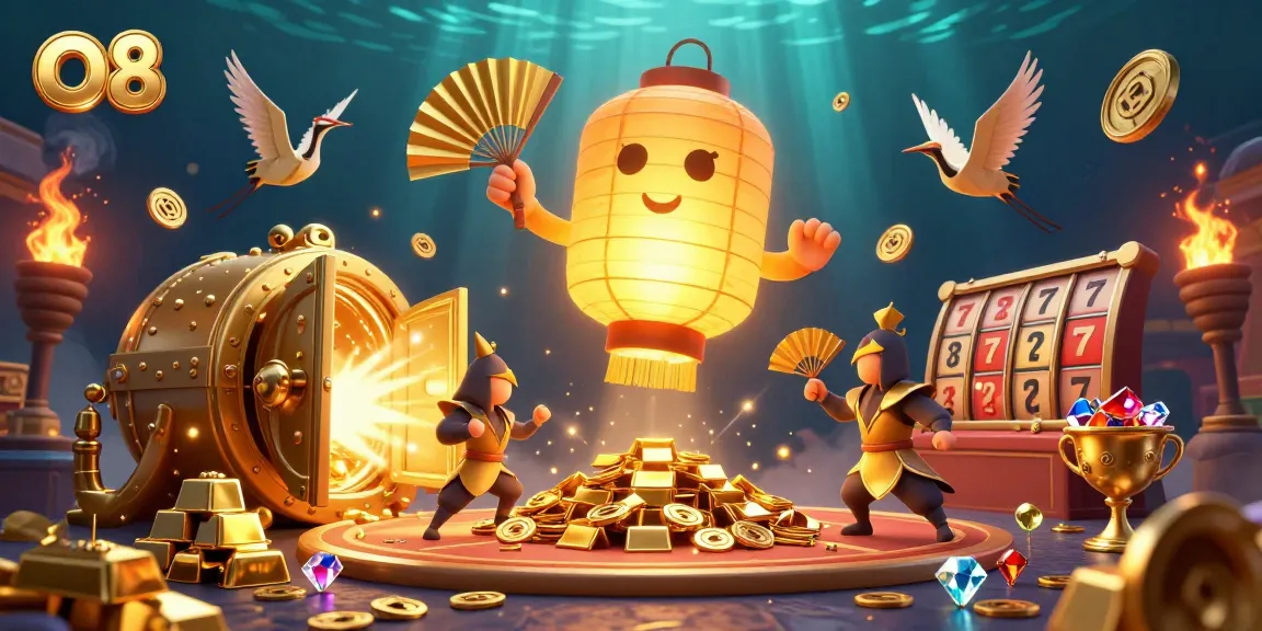 Win big at O8's vibrant casino with golden treasures, promoting exciting game adventures.
