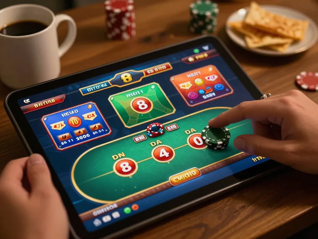 Betting on MM88 poker game displayed on a tablet, enriching online gambling experience.