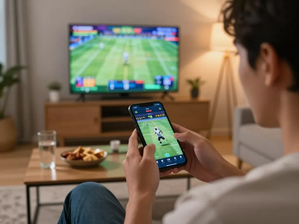 Bongdalu user placing sports bets on smartphone while watching a live match at home