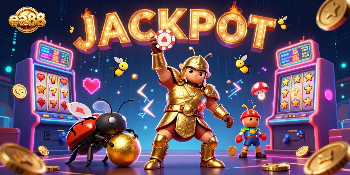 Win big with ea88 slots in a colorful 3D cartoon gambling scene showcasing vibrant characters and game elements.