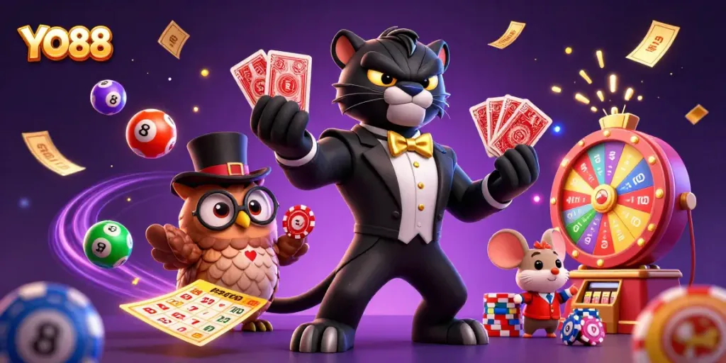 Experience thrilling gameplay at YO88 with vibrant characters and dynamic casino elements.