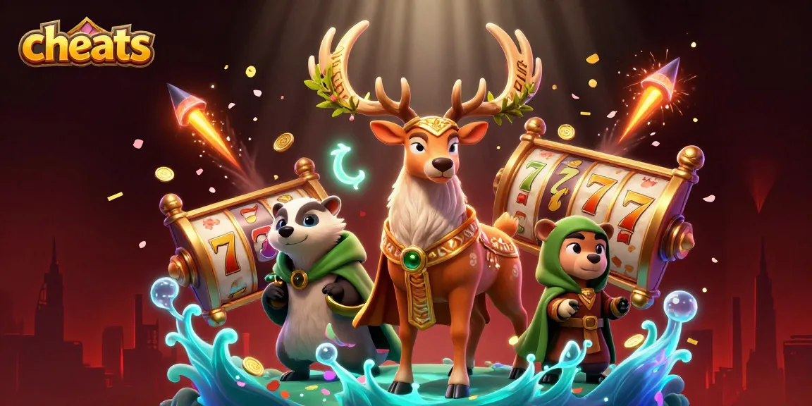 Win with cheats through exciting gambling elements, featuring a druid, badger, and slot reels.