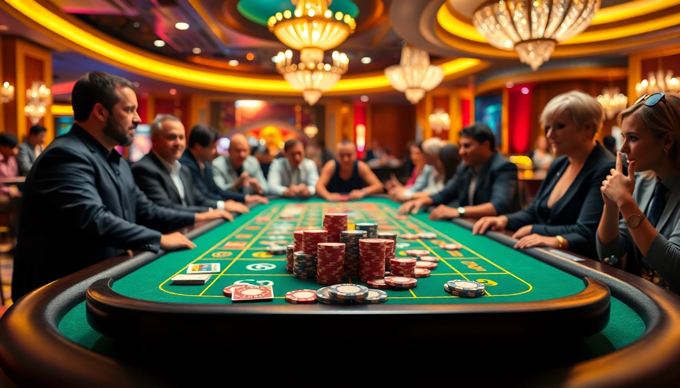 Jouer au meilleur casino en ligne avec des jetons colorés et des lumières éblouissantes.