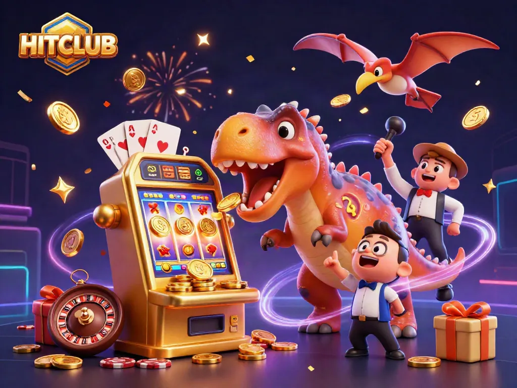 Fascinating HITCLUB illustration of a pachycephalosaurus winning a jackpot at a slot machine