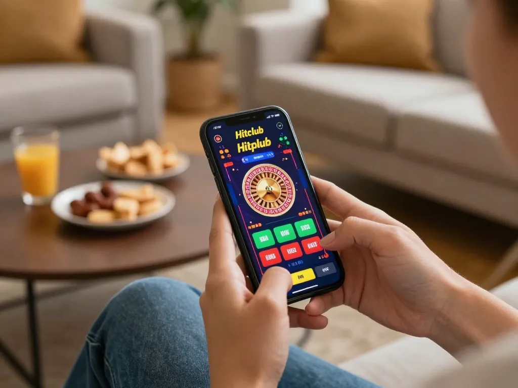 Engaging moment playing Hitclub on smartphone at home, showcasing roulette game.