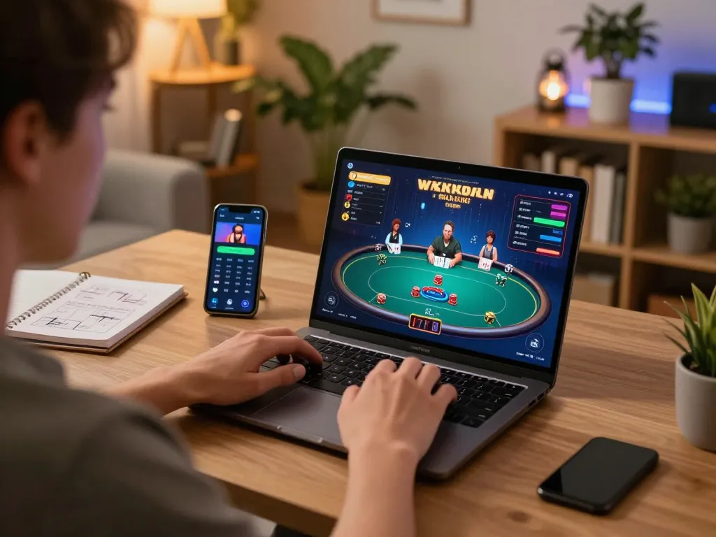 Experience download options for online gaming through engaging poker gameplay at home.