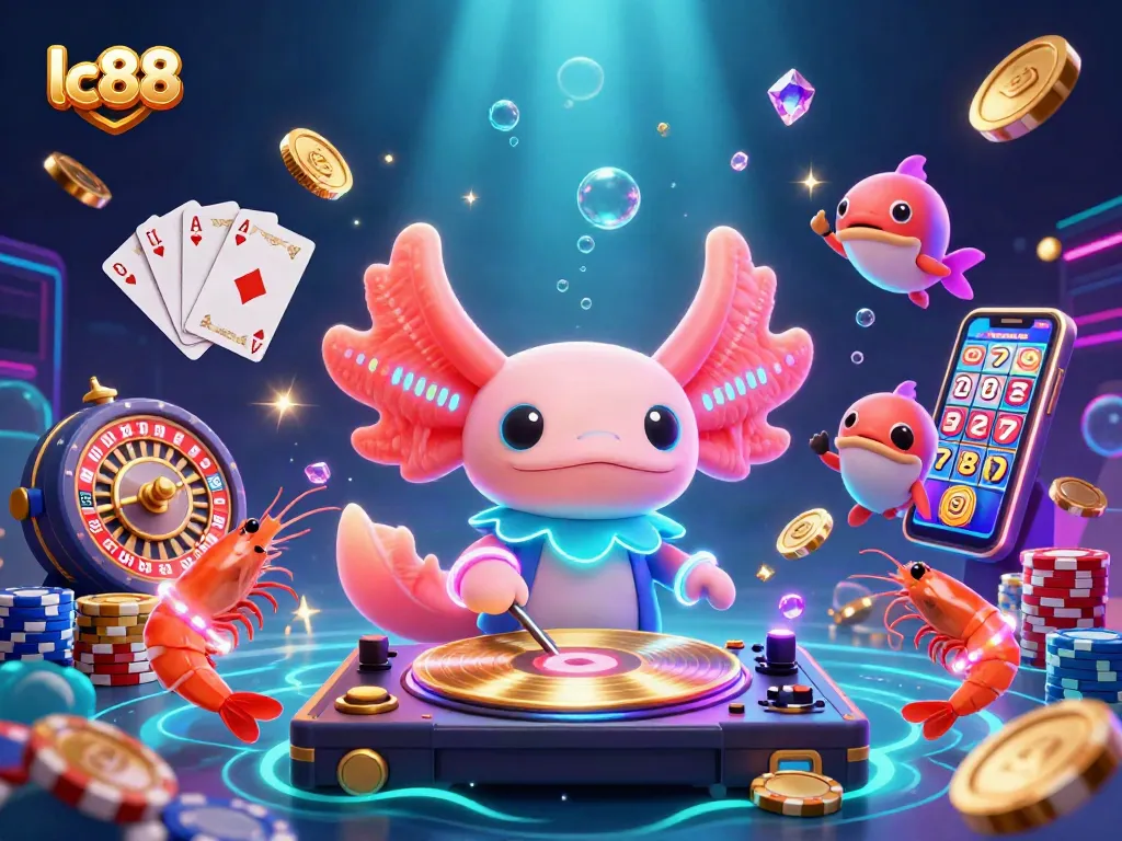 Spin and win at lc88 with a vibrant underwater casino scene featuring neon colors and dynamic gambling elements.