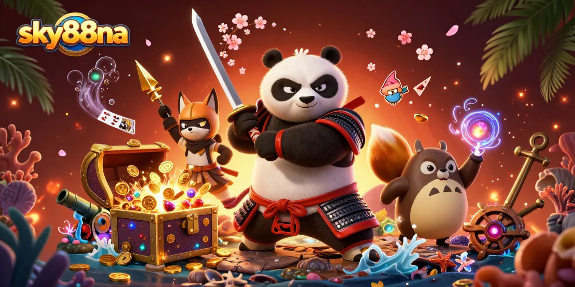 Experience the thrill of sky88na with samurai panda and ninja fox in a vibrant casino adventure.