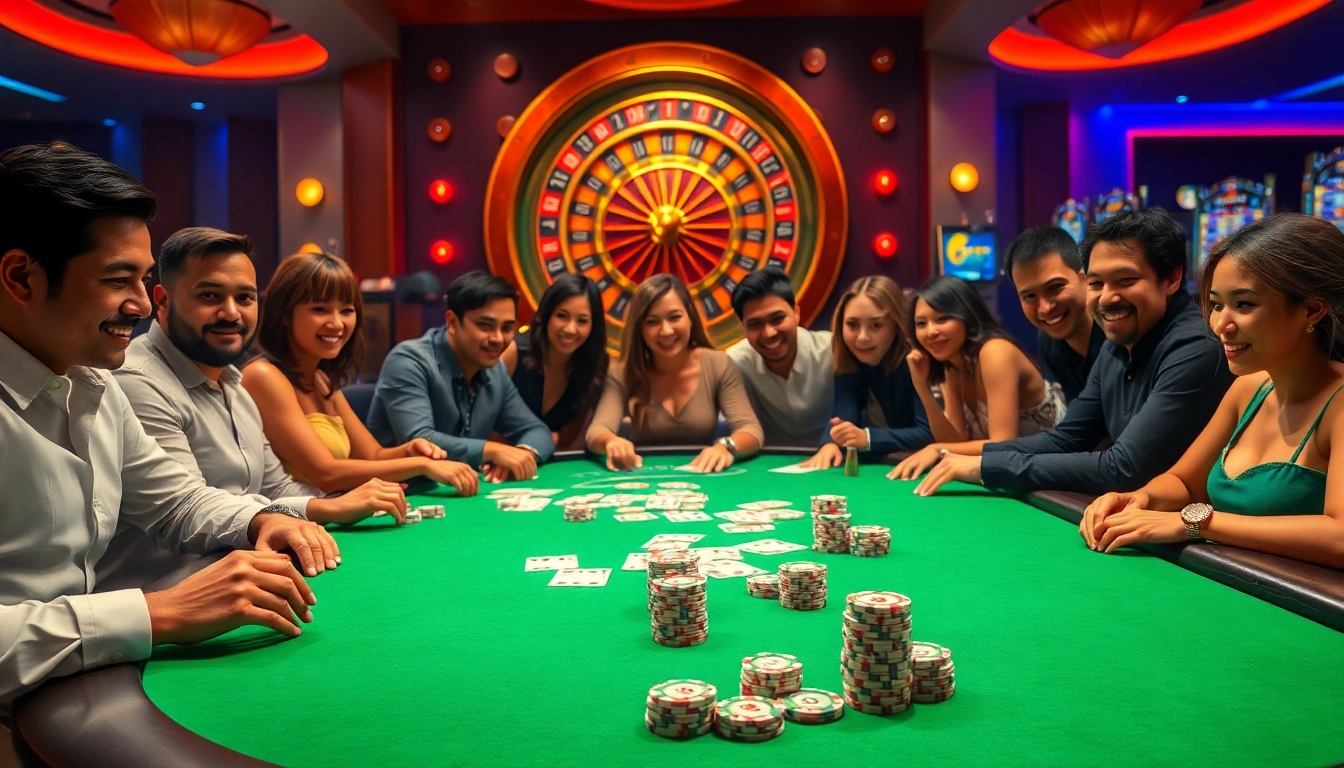 BDJL casino players enjoying a thrilling poker game with chips and cards on the table.