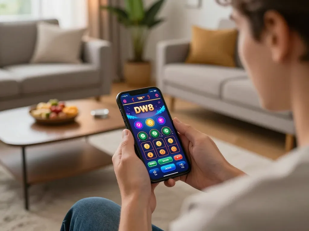 Player engaging in DW8 gaming on mobile app, showcasing immersive and strategic online gambling experience