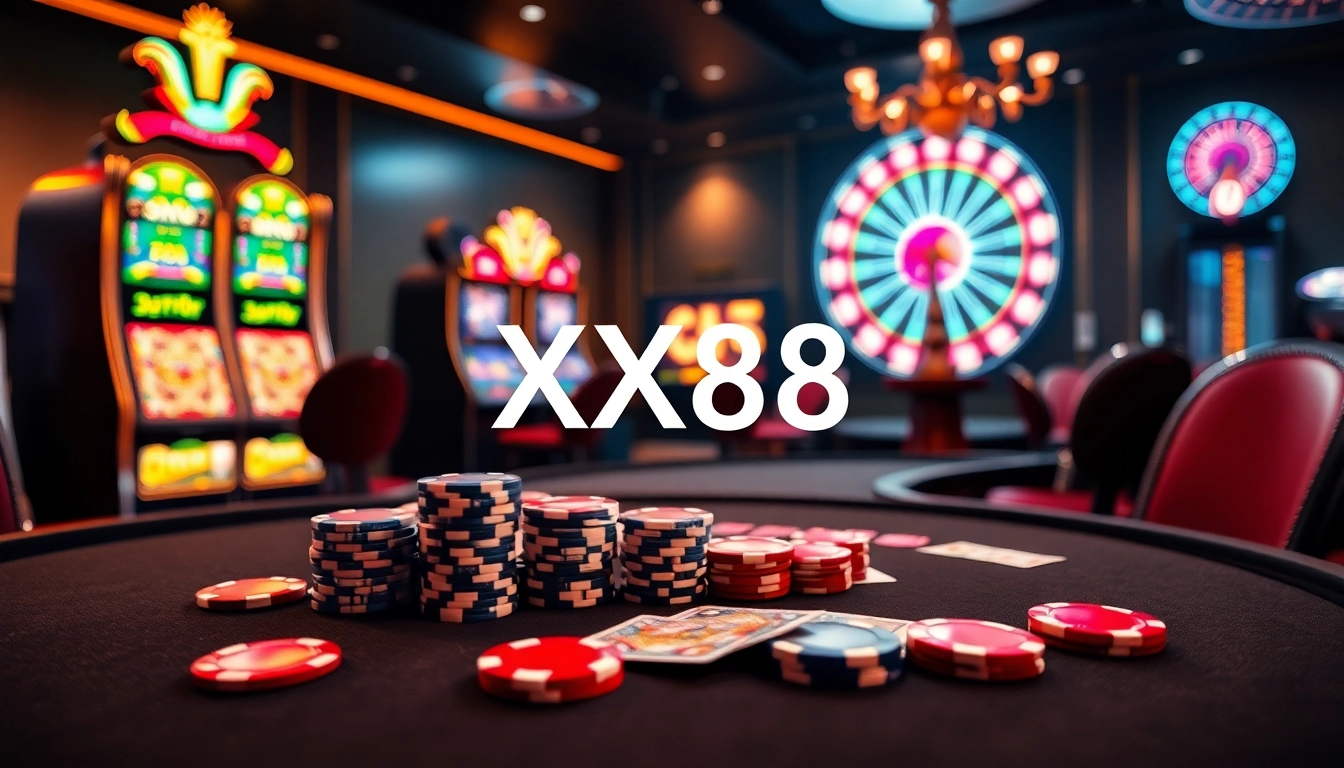 Experience the thrill of betting at XX88 casino with vibrant poker chips and exciting games.