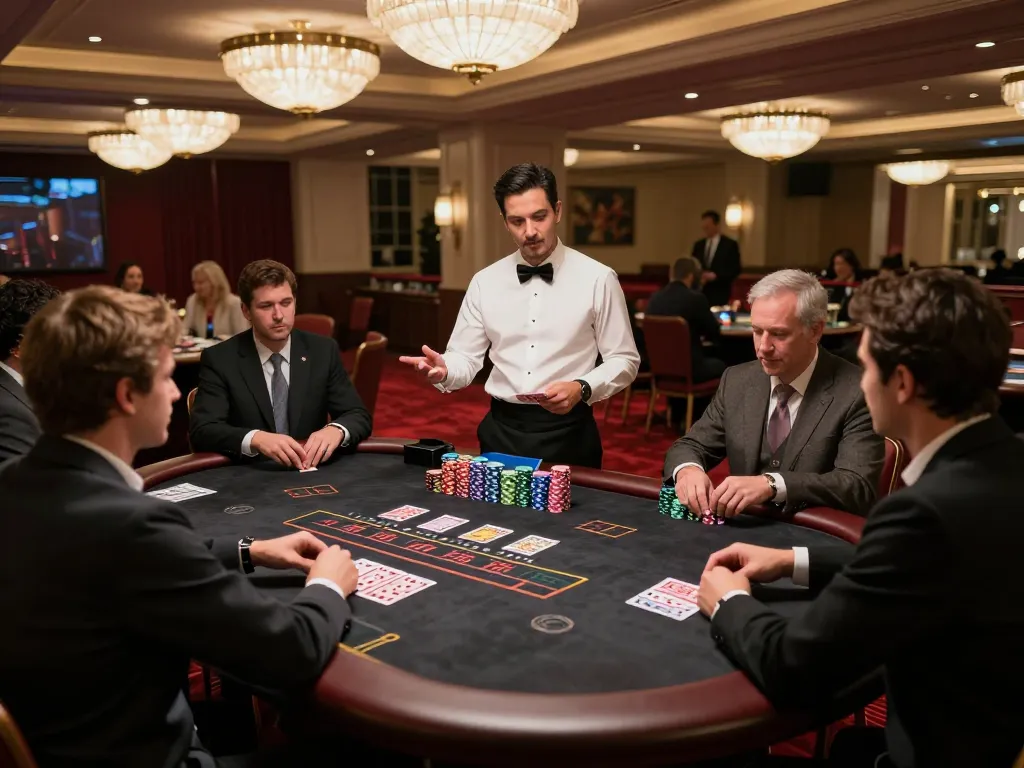 Players enjoying a live dealer game at trang chủ lc88, vibrant casino atmosphere with elegant decor and chips.