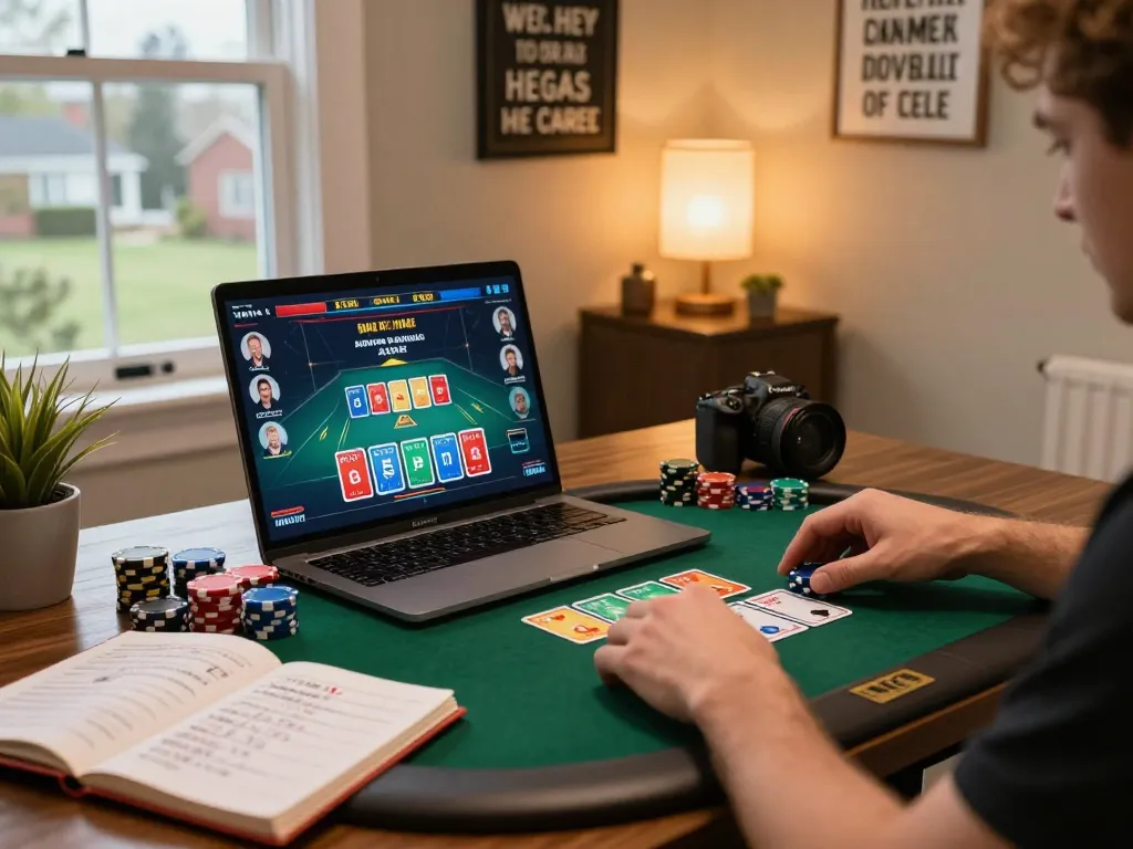 Engaging online poker game session on laptop screen, showcasing TX88 betting strategies in action.
