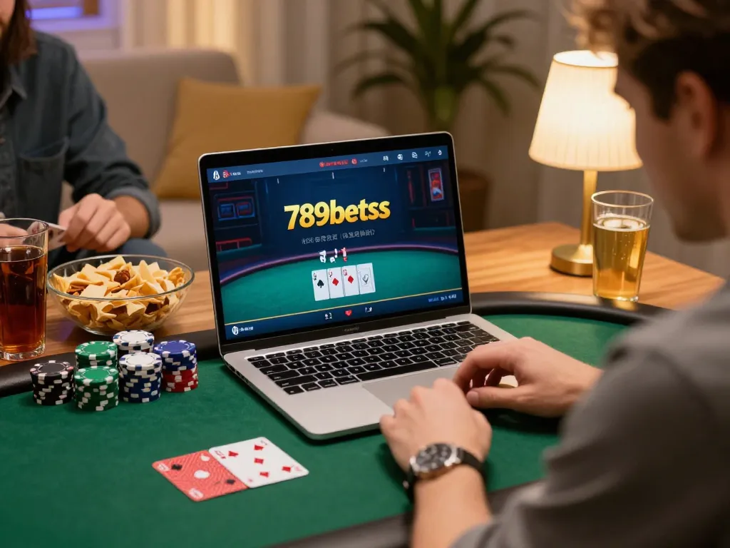 Join the exciting online poker game experience through 789betss, showcasing a strategic player immersed in gameplay.