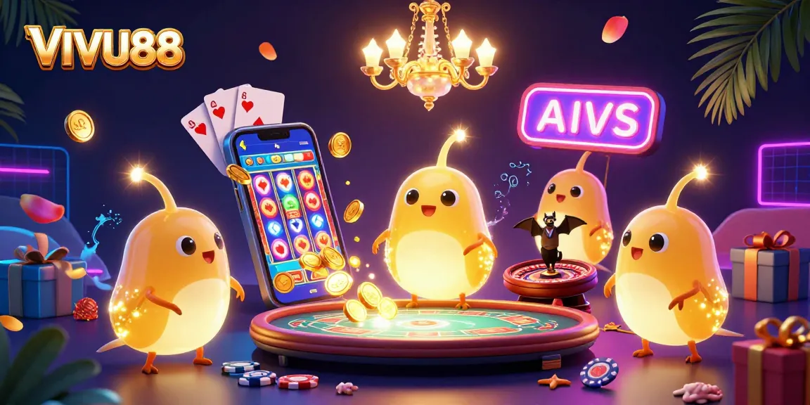 Experience the vibrant energy of VIVU88 with glowworms lighting a casino, showcasing thrilling games and excitement.