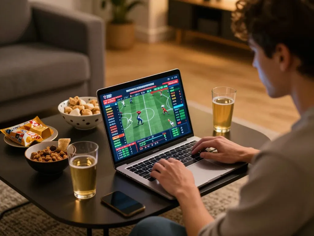 Engaging in sports betting on co88 platform with live odds displayed on laptop.