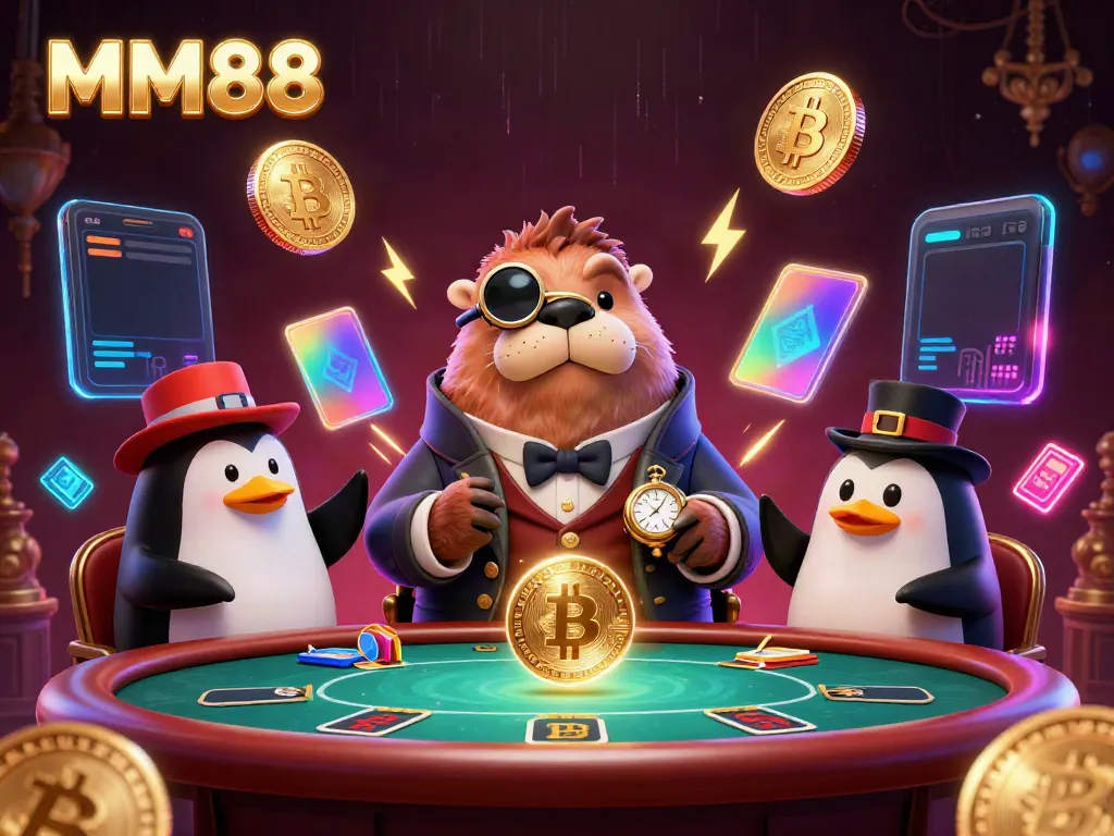 Experience MM88's thrilling underwater poker scene with a walrus, penguin dealer, and pufferfish player.