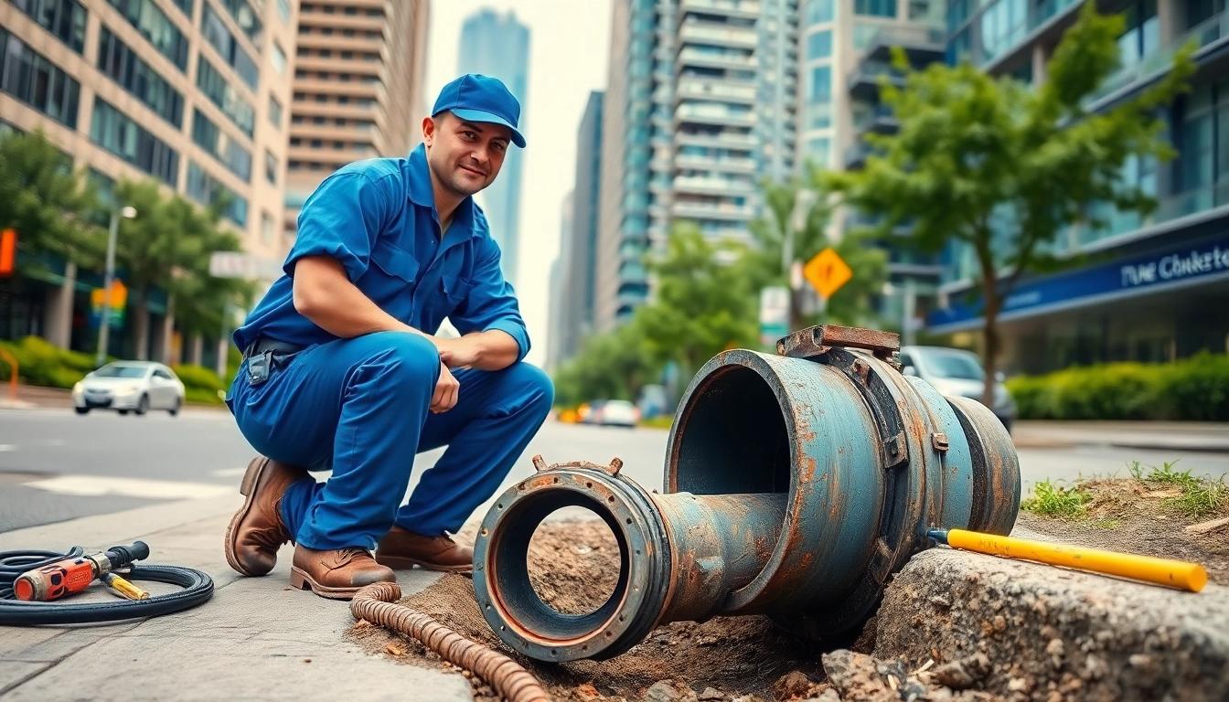 Plumber conducting sewer pipe replacement in Toronto, demonstrating professional plumbing skills in action.