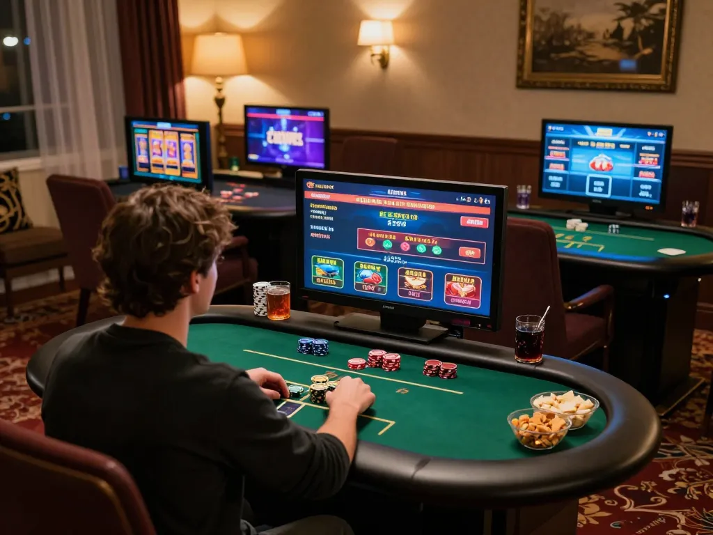 LU88 online gaming session with engaging poker and slot games on multiple screens