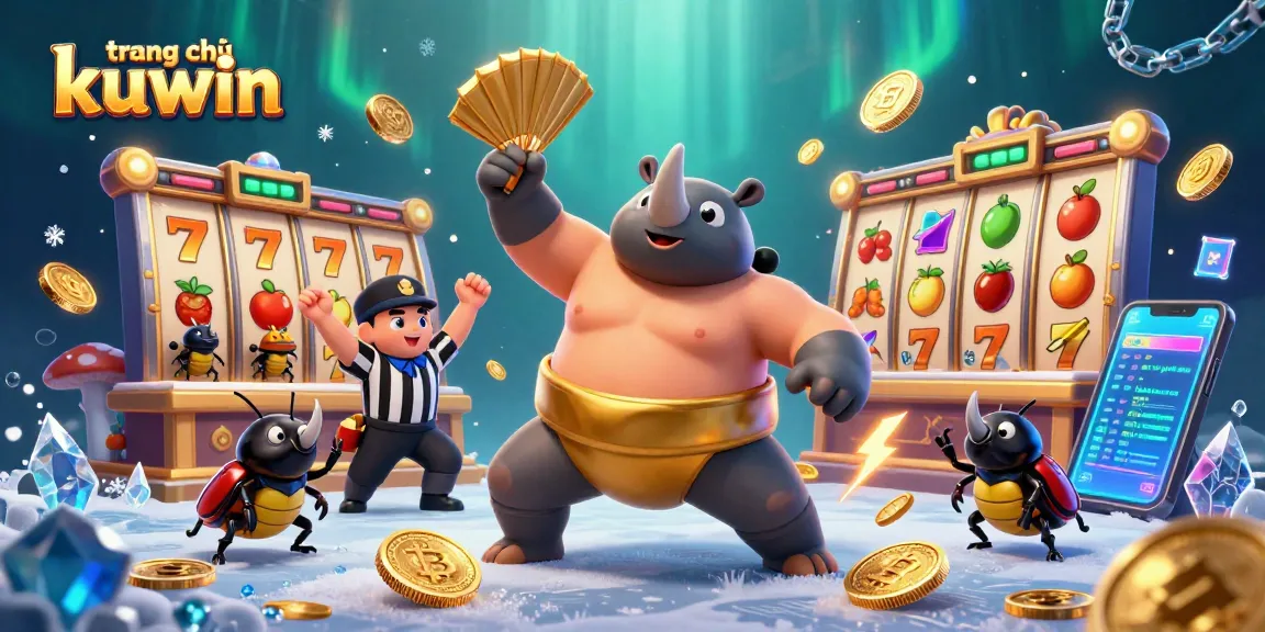 Experience dynamic gameplay at trang chủ kuwin with vivid visuals of a sumo beetle champion and slot elements.