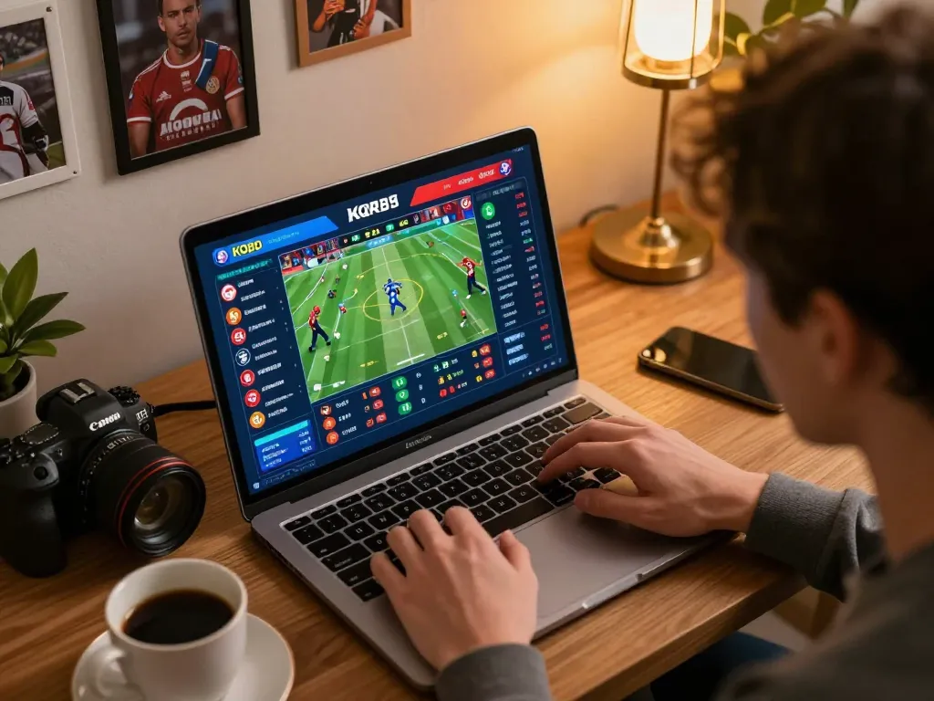 KQBD live sports betting scene with a person engaged in real-time score updates and odds analysis