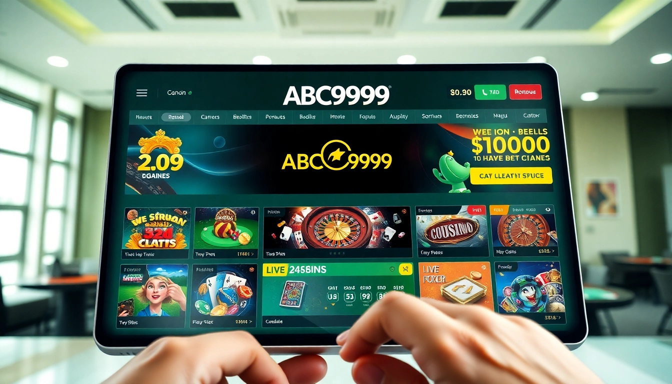 Engaging view of the ABC999 online betting platform, showcasing diverse gaming options and modern interface.