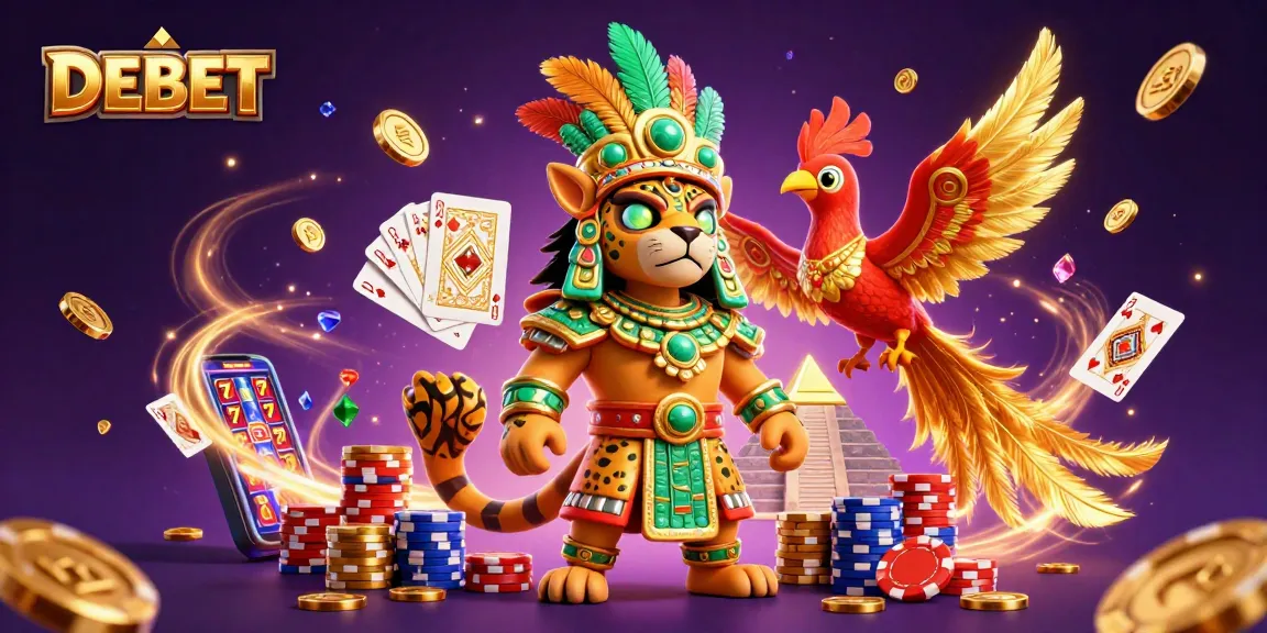 Play slots and win big with DEBET at a vibrant casino scene featuring rich details.