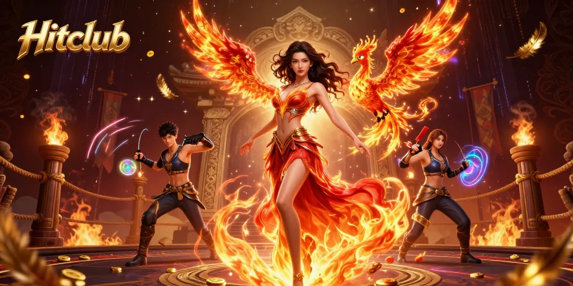 Hitclub sparks excitement with a stunning Asian woman and phoenix, showcasing vibrant casino elements.