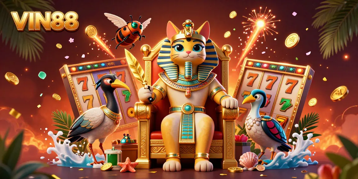 Experience the excitement at VIN88 with a vibrant 3D slot scene featuring palatial characters.