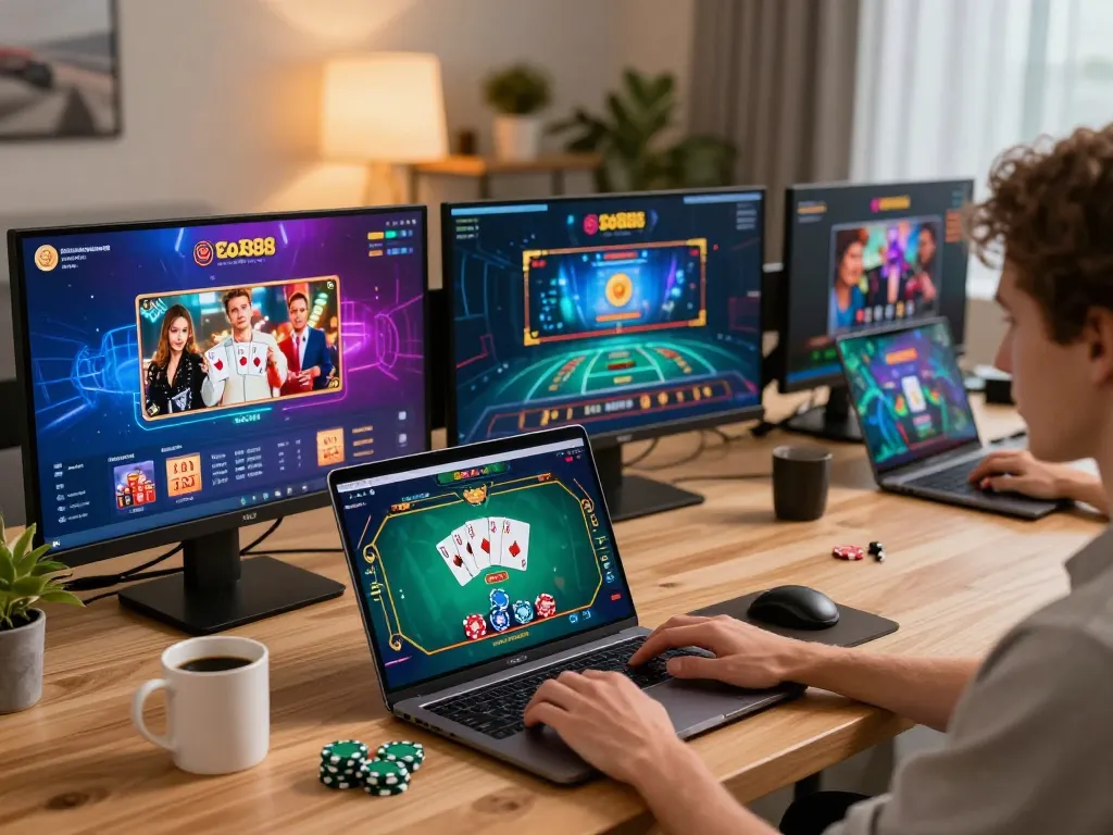 Engaging user experience on go88 with live poker game displayed on laptop.
