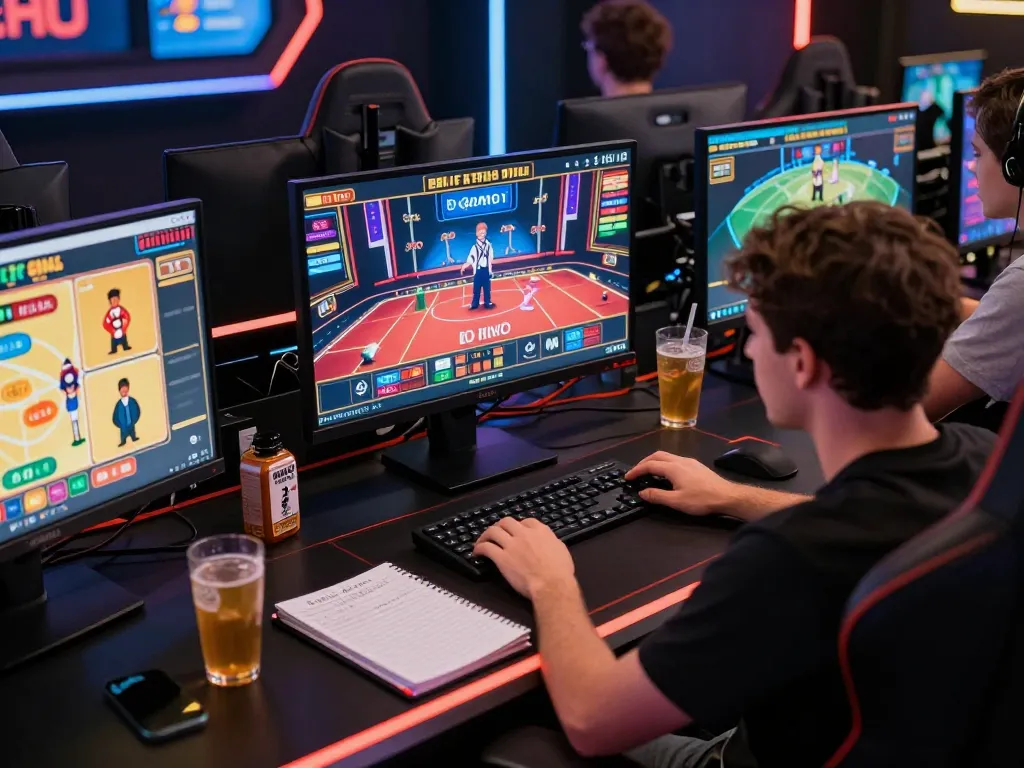 Players strategizing on vip66's online gaming platform in a vibrant home setup.
