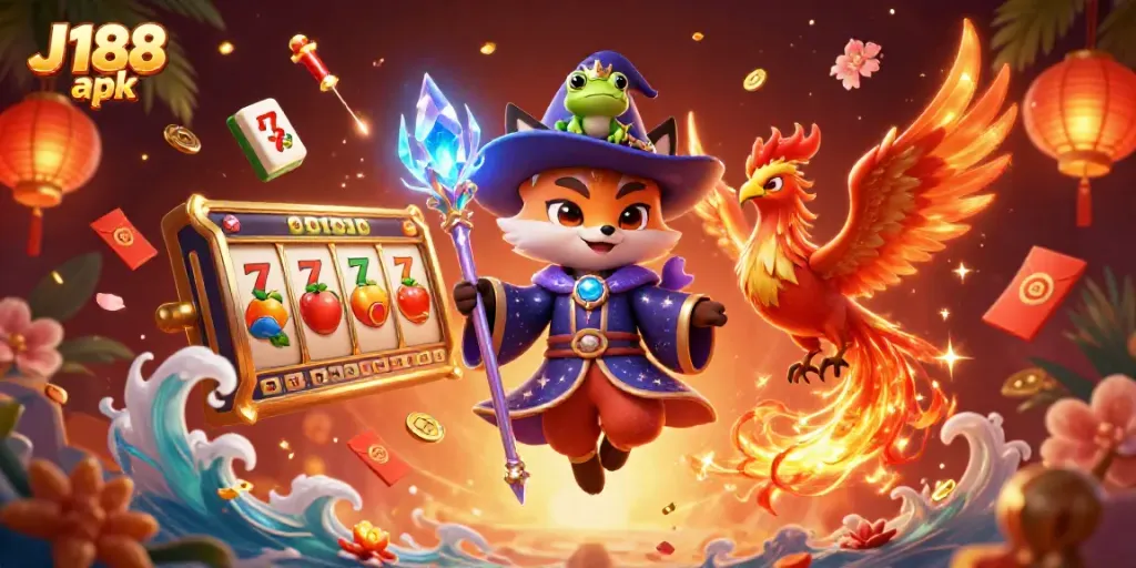 Experience thrilling gameplay in J188 apk with vibrant slot elements and mystical characters.