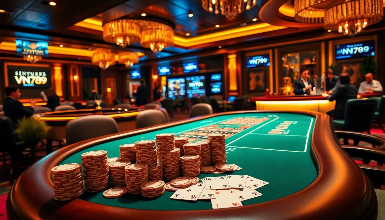 Experience the thrill of casino games with VN789 at a vibrant poker table.