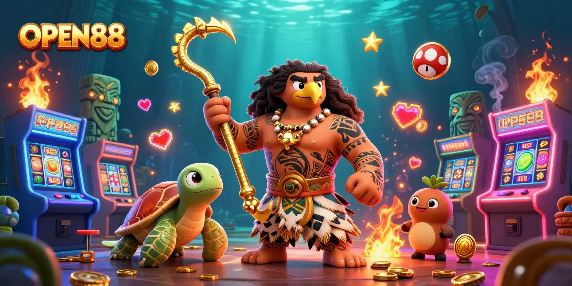 Immerse in OPEN88's vibrant world as you spin slot reels surrounded by dynamic characters and game elements.