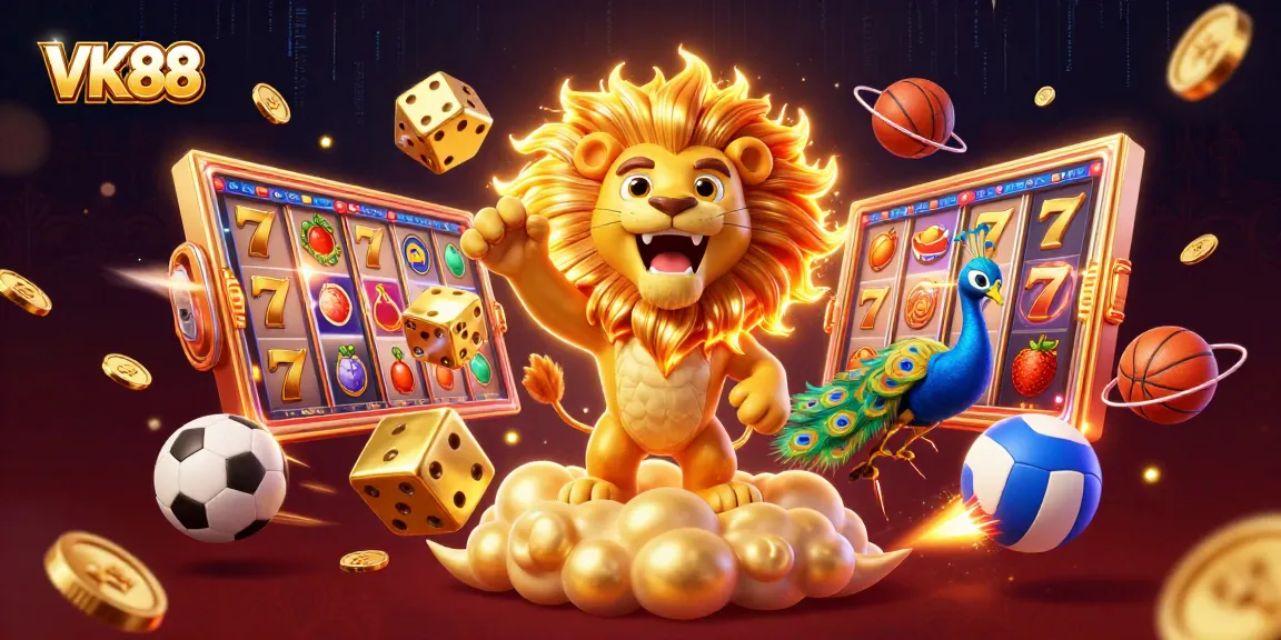 Spin and win at VK88 with vibrant slots and thrilling gameplay elements in a dynamic casino scene.