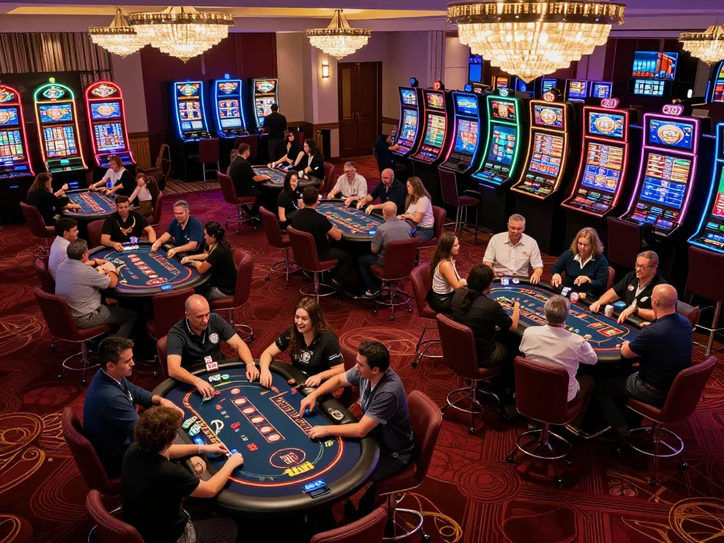 Players enjoying a thrilling gaming experience at NHÀ CÁI DA88 casino, with vibrant tables and exciting atmosphere